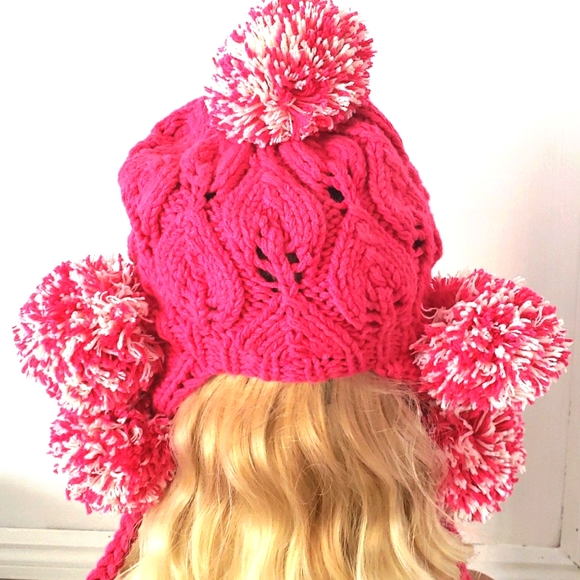 Pink And Cream Color Adult Bling Knit Hat - Picture 7 of 9